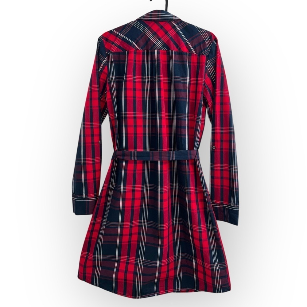 Tommy Hilfiger Red Navy Plaid Shirt mini collar Longsleeve cotton dress belt S - Picture 5 of 8